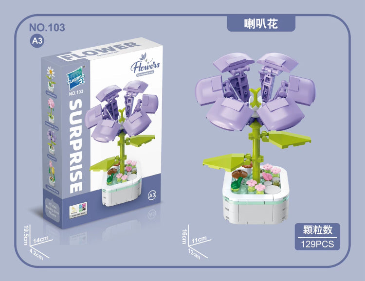Mini Block Building Flower Series 1  | Daisy Pink Rose Sunflower - Tiny Particle Assembly DIY Handmade Gift KawaiiGiftLand