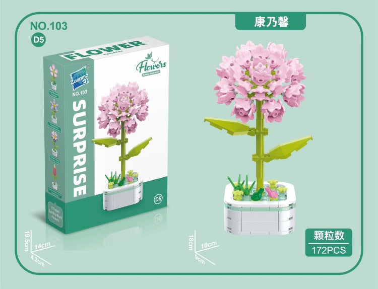 Mini Block Building Flower Series 4 | Peach Blossom Carnation - Tiny Particle Assembly DIY Handmade Gift KawaiiGiftLand