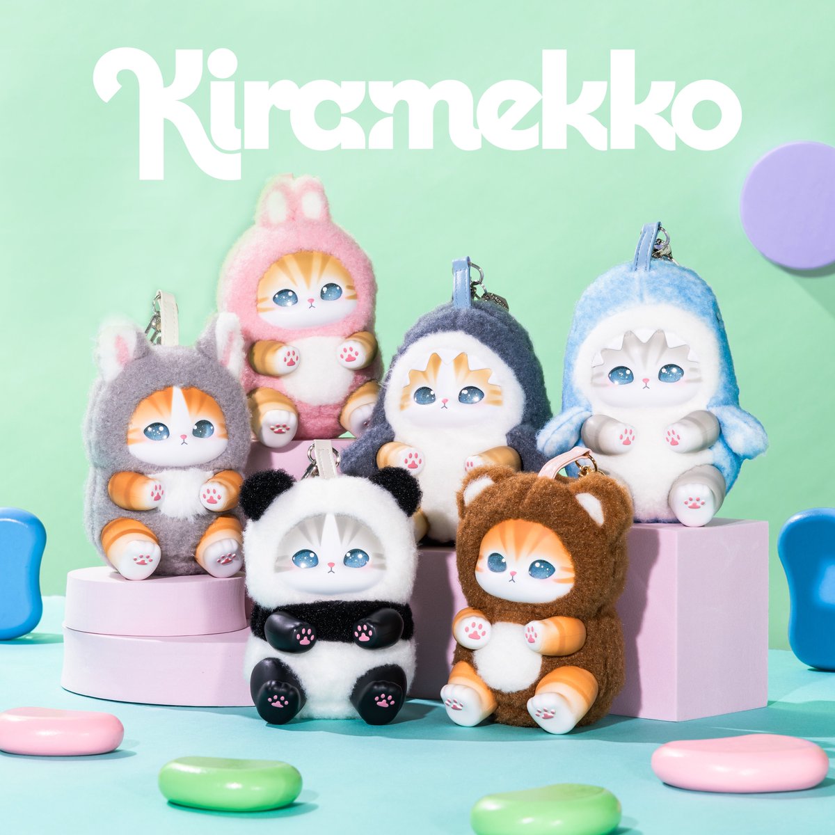 Japan Mofusand Kiramekko Animal Series | Mofusand Cute Plush Doll with Plastic Face Keychain - Kawaii items Room Decoration Doll