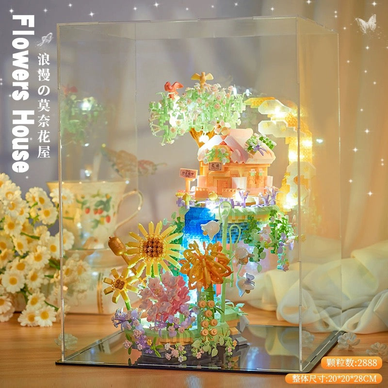 Mini Block Building Romantic Flower Tree House - with LED Lights DIY Valentine Handmade Gift KawaiiGiftLand