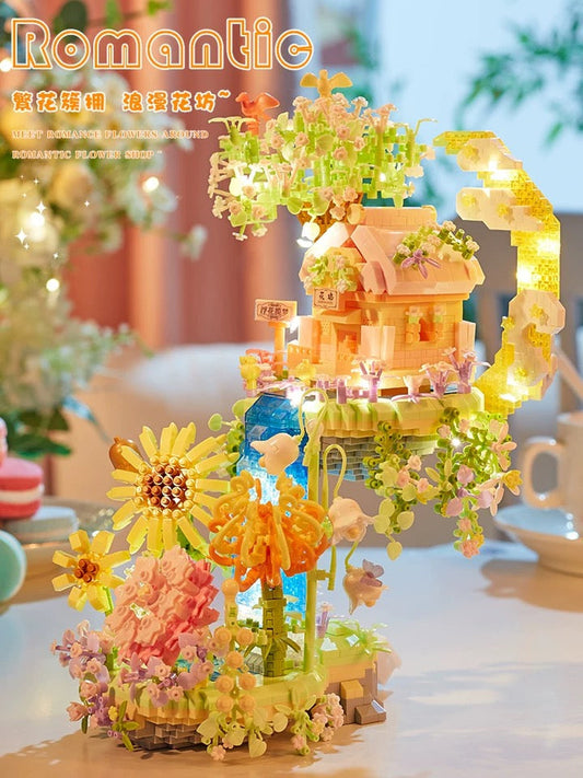 Mini Block Building Romantic Flower Tree House - with LED Lights DIY Valentine Handmade Gift