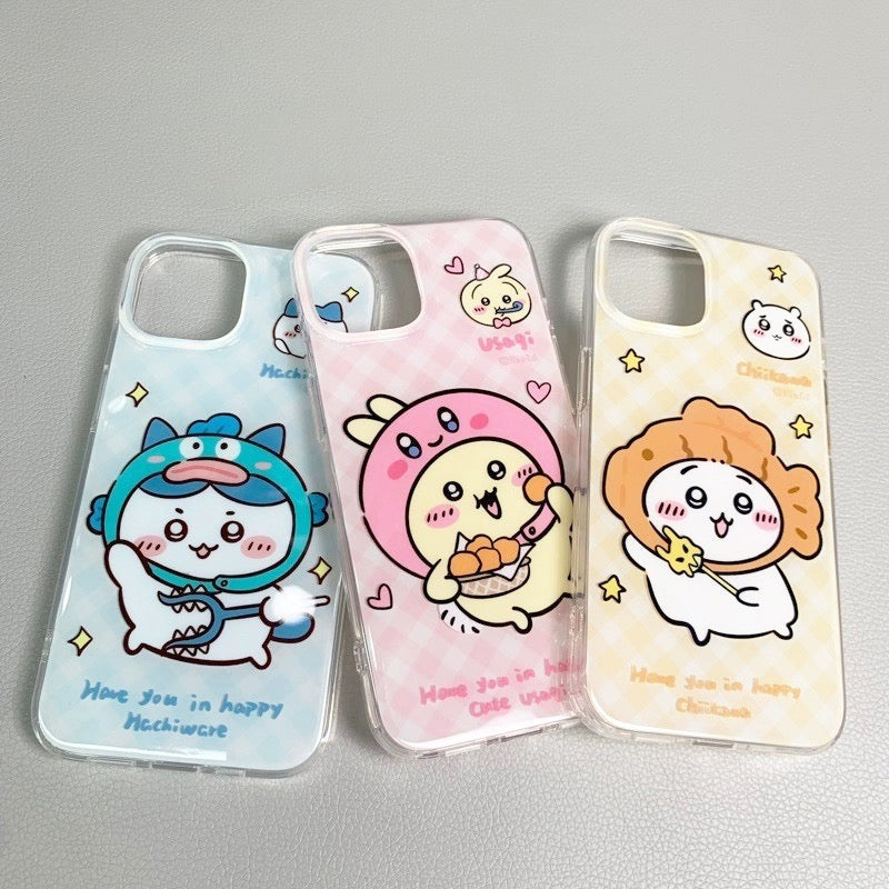 Japanese Cartoon ChiiKawa Hachiware Usagi X Kirby Hangyodon iPhone Case 11 12 13 14 15 Pro Promax KawaiiGiftLand