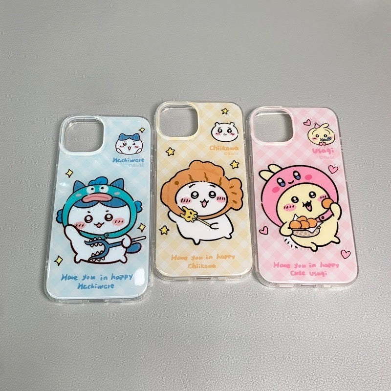 Japanese Cartoon ChiiKawa Hachiware Usagi X Kirby Hangyodon iPhone Case 11 12 13 14 15 Pro Promax KawaiiGiftLand