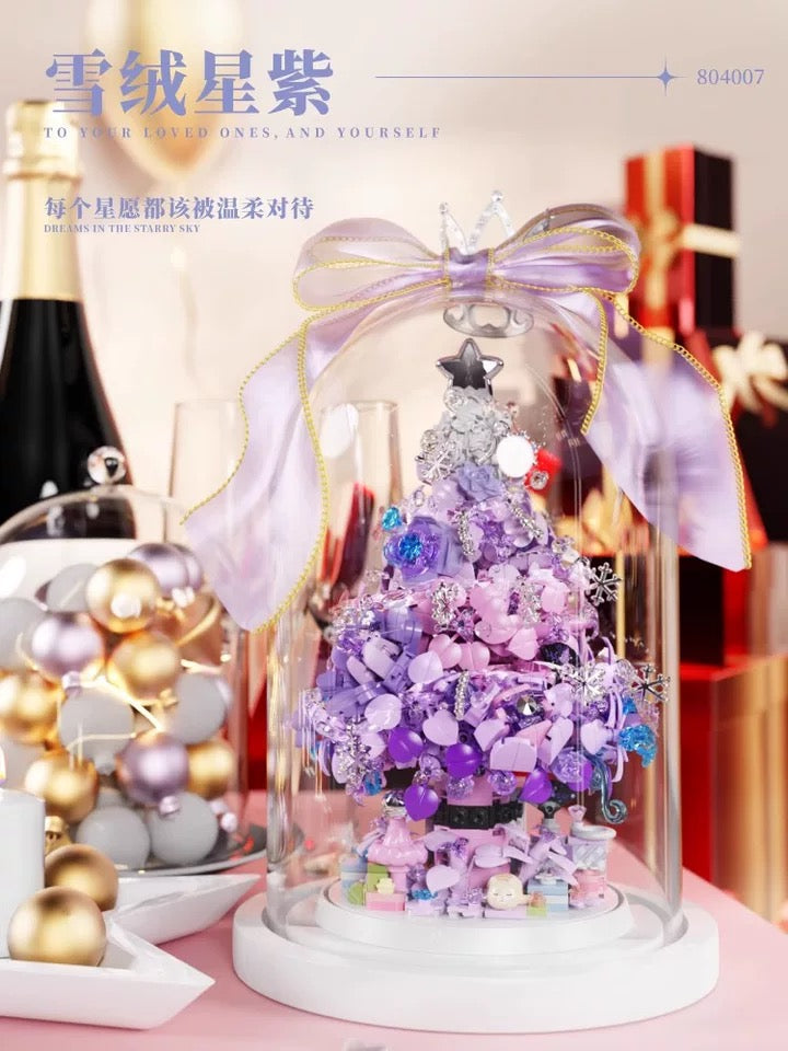 Mini Block Building Flower Christmas Tree with Cover | Pink Purple - with LED Lights Valentine Gift DIY Handmade Xmas Gift KawaiiGiftLand