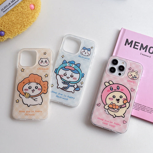 Japanese Cartoon ChiiKawa Hachiware Usagi X Kirby Hangyodon iPhone Case 11 12 13 14 15 Pro Promax KawaiiGiftLand