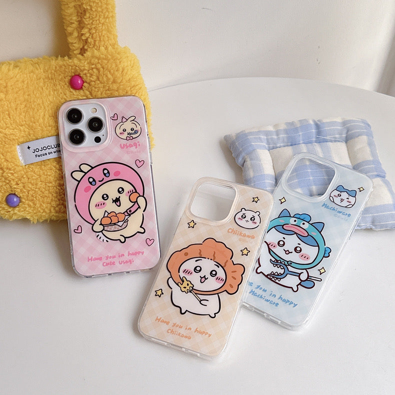 Japanese Cartoon ChiiKawa Hachiware Usagi X Kirby Hangyodon iPhone Case 11 12 13 14 15 Pro Promax KawaiiGiftLand