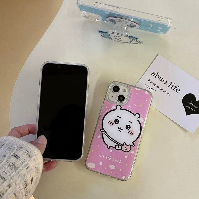 Japanese Cartoon ChiiKawa Hachiware Usagi with Stand iPhone Case 11 12 13 14 15 16 Pro Promax KawaiiGiftLand