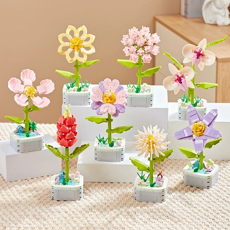 Mini Block Building Flower Series 4 | Peach Blossom Carnation - Tiny Particle Assembly DIY Handmade Gift KawaiiGiftLand