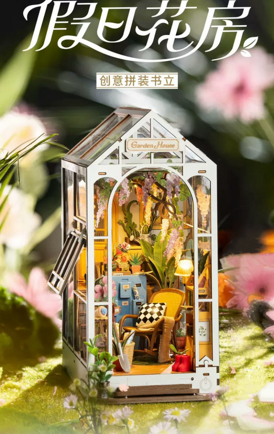Craft Kits Wooden Booknook & Wonderland | French Flower Garden - DIY Handmade Mini World Miniature Gift with LED Light
