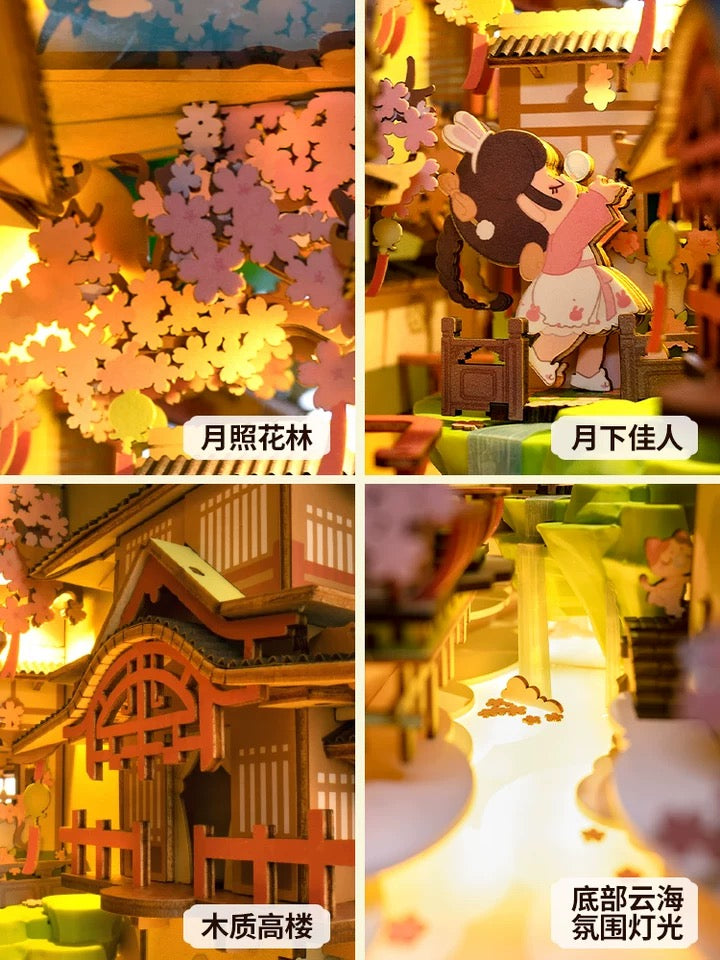 Craft Kits Wooden Booknook & Wonderland | Falling Sakura - DIY Handmade Mini World Miniature Gift with LED Light