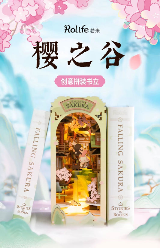 Craft Kits Wooden Booknook & Wonderland | Falling Sakura - DIY Handmade Mini World Miniature Gift with LED Light