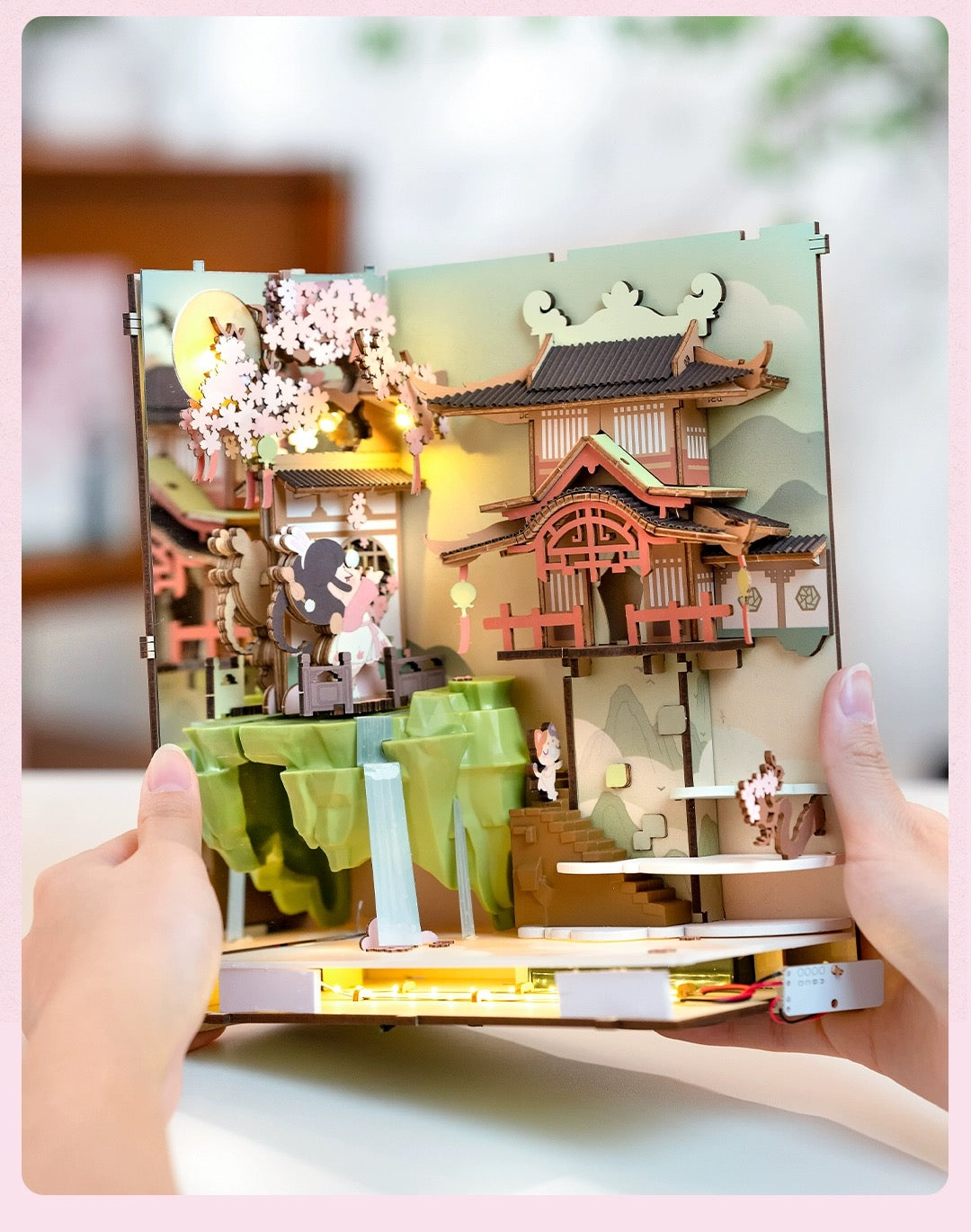 Craft Kits Wooden Booknook & Wonderland | Falling Sakura - DIY Handmade Mini World Miniature Gift with LED Light