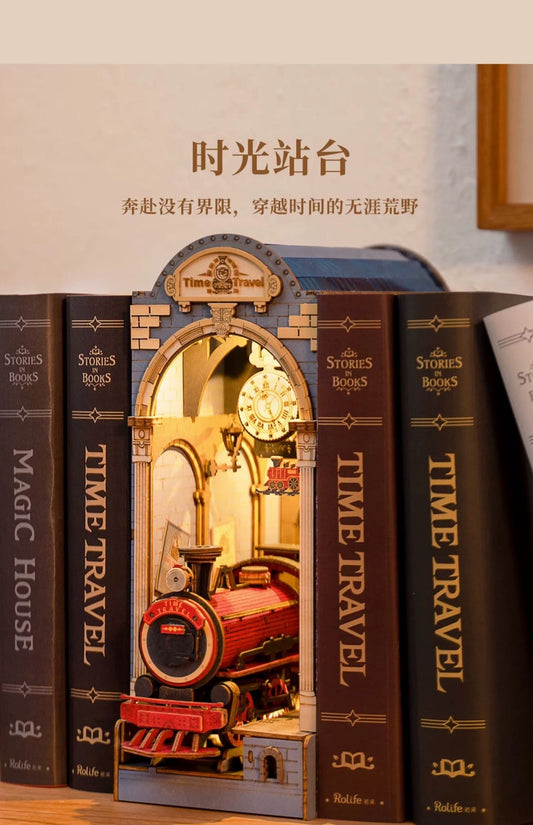 Craft Kits Wooden Booknook & Wonderland | Time Travel Train Station - DIY Handmade Mini World Miniature Gift with LED Light