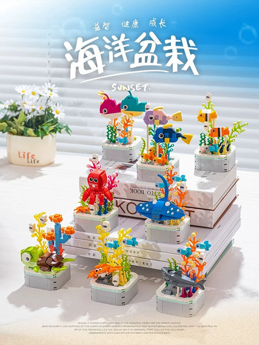 Mini Block Building Block Ocean Marine Life Plant | Turtle Fish Shark - Tiny Particle Assembly DIY Handmade Children Gift