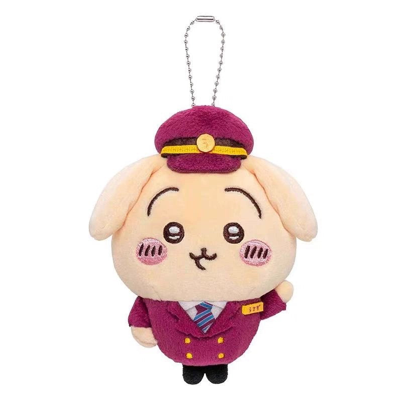 Japan Chiikawa X Hankyu Railway | Train Steward ChiiKawa Hachiware Usagi Momonga Kurimanju Shisa- Mini Plush Doll Keychain KawaiiGiftLand