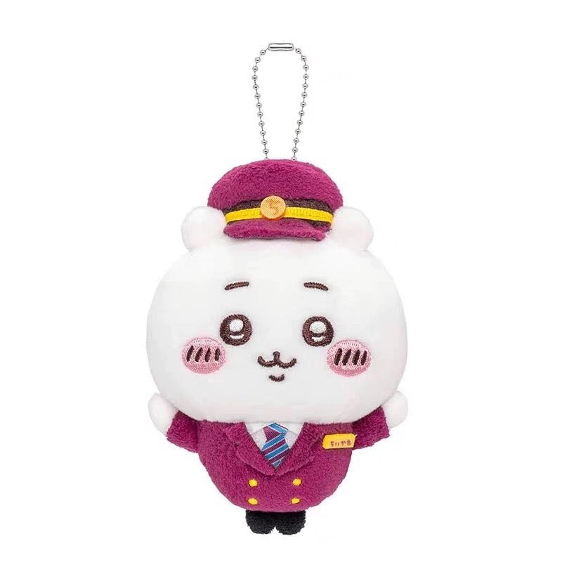 Japan Chiikawa X Hankyu Railway | Train Steward ChiiKawa Hachiware Usagi Momonga Kurimanju Shisa- Mini Plush Doll Keychain KawaiiGiftLand