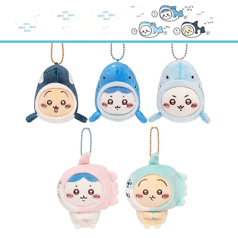 Japan ChiiKawa Aquarium Limited Keychain | Shark & Whale ChiiKawa Hachiware Usagi - Mini Plush Doll KawaiiGiftLand