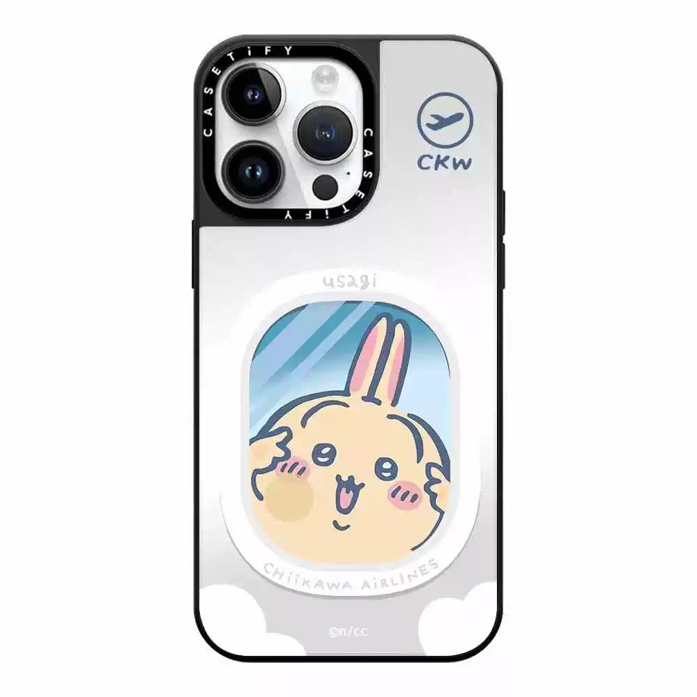 Japanese Cartoon ChiiKawa Mirror Phone Case | ChiiKawa Hachiware Usagi Aeroplane Window Get On Plane Travel - iPhone Case 11 12 13 14 15 16 Pro Promax KawaiiGiftLand