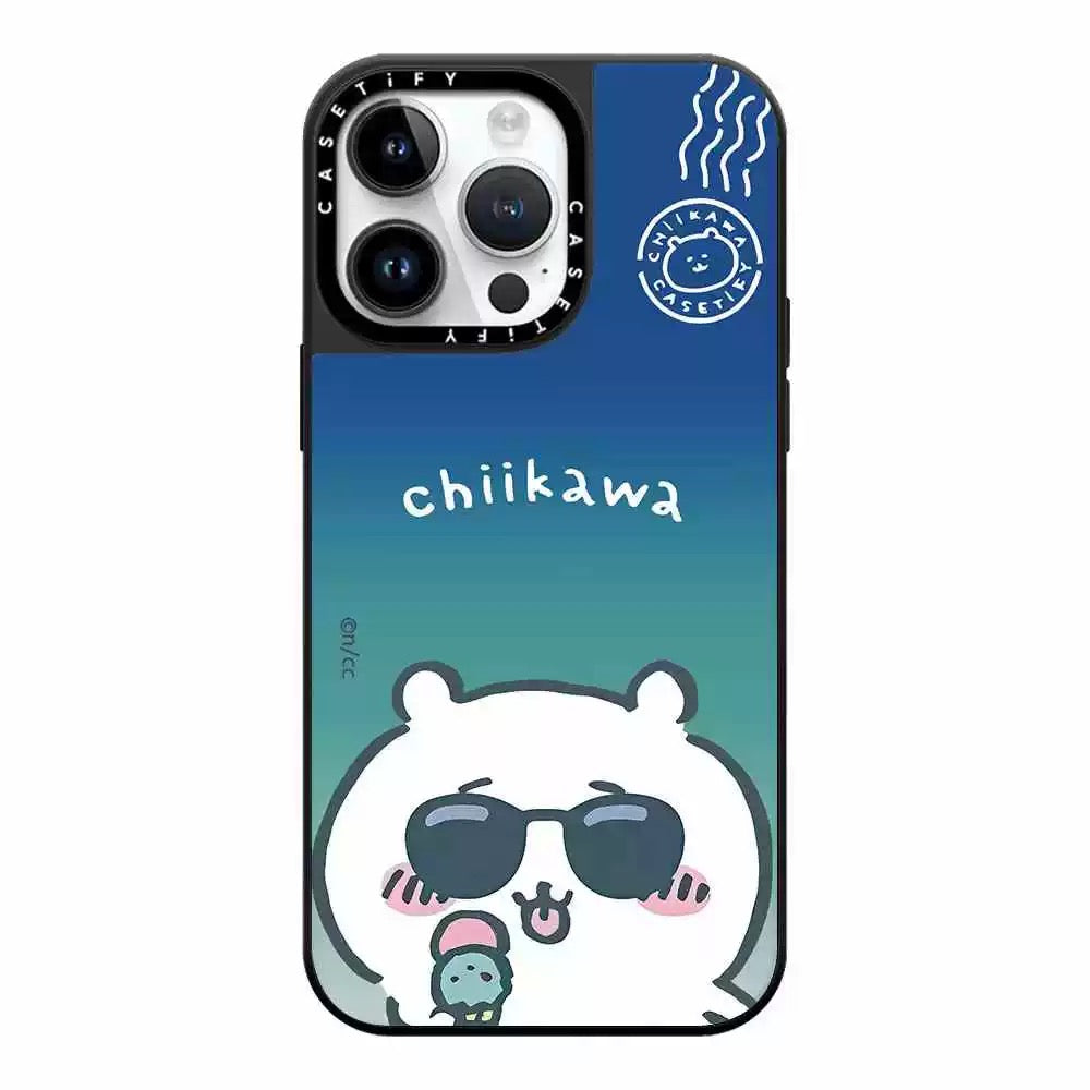 Japanese Cartoon ChiiKawa Mirror Phone Case | ChiiKawa Hachiware Usagi Wear Sunglass and Eating Icecream - iPhone Case 11 12 13 14 15 16 Pro Promax KawaiiGiftLand