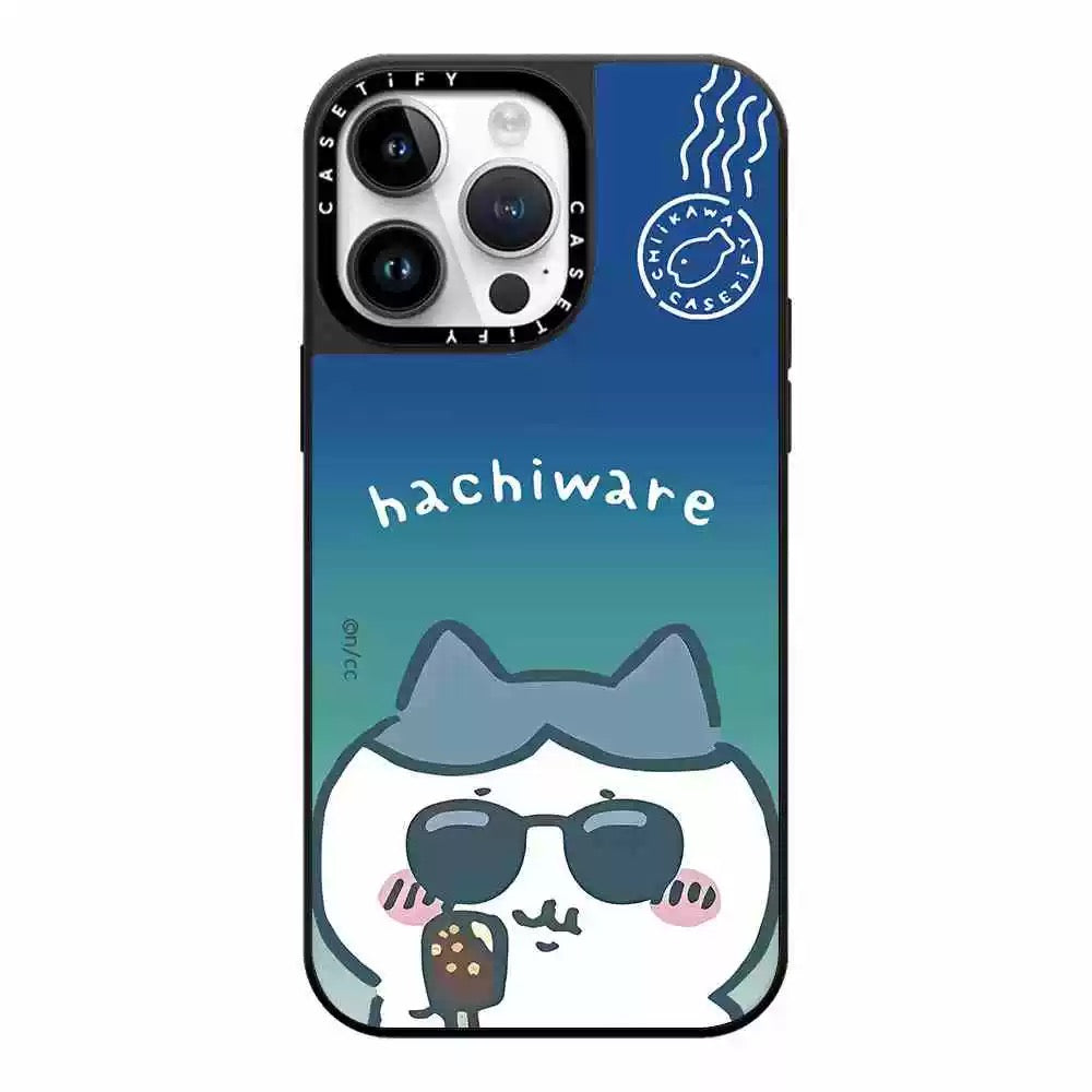 Japanese Cartoon ChiiKawa Mirror Phone Case | ChiiKawa Hachiware Usagi Wear Sunglass and Eating Icecream - iPhone Case 11 12 13 14 15 16 Pro Promax KawaiiGiftLand