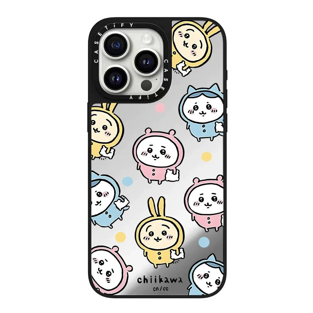 Japanese Cartoon ChiiKawa Mirror Phone Case | ChiiKawa Hachiware Usagi Medley Series 2 Pajamas - iPhone Case 11 12 13 14 15 16 Pro Promax KawaiiGiftLand