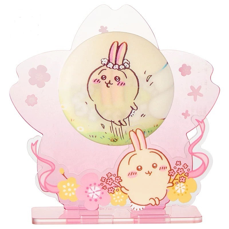 ChiiKawa X Miniso Sakura Limited Series | ChiiKawa Hachiware Usagi Momonga - Plastic Badge with Acrylic Stand Kawaii Items Room Decoration Item KawaiiGiftLand