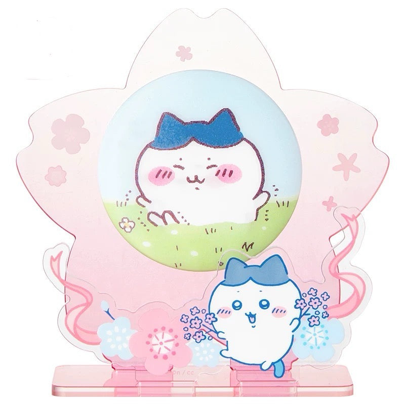 ChiiKawa X Miniso Sakura Limited Series | ChiiKawa Hachiware Usagi Momonga - Plastic Badge with Acrylic Stand Kawaii Items Room Decoration Item KawaiiGiftLand