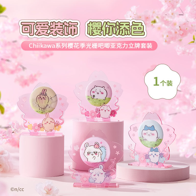 ChiiKawa X Miniso Sakura Limited Series | ChiiKawa Hachiware Usagi Momonga - Plastic Badge with Acrylic Stand Kawaii Items Room Decoration Item KawaiiGiftLand