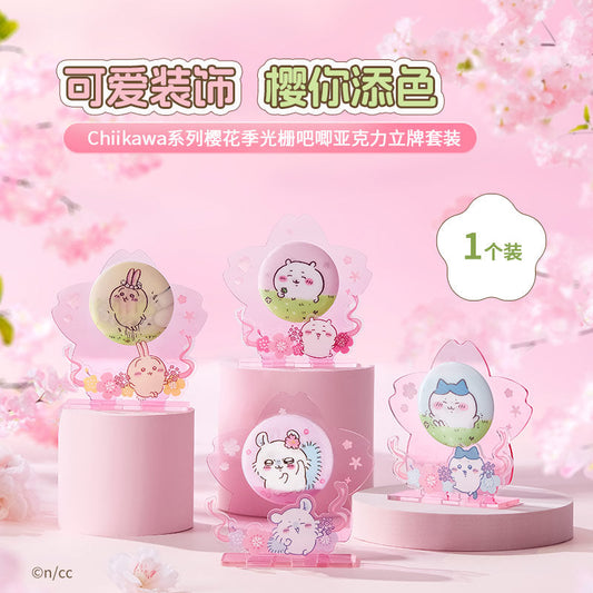 ChiiKawa X Miniso Sakura Limited Series | ChiiKawa Hachiware Usagi Momonga - Plastic Badge with Acrylic Stand Kawaii Items Room Decoration Item KawaiiGiftLand