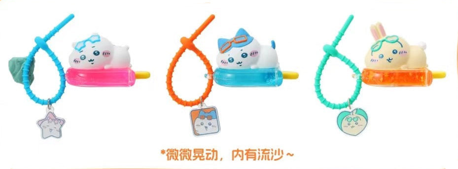 [Per-order] ChiiKawa X Miniso Hot Summer Series | ChiiKawa Hachiware Usagi Lay On Popsicles Cute Plastic Doll Quicksand Keychain - Kawaii Items Room Decoration Doll