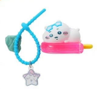 ChiiKawa X Miniso Hot Summer Series | ChiiKawa Hachiware Usagi Lay On Popsicles Cute Plastic Doll Quicksand Keychain - Kawaii Items Room Decoration Doll