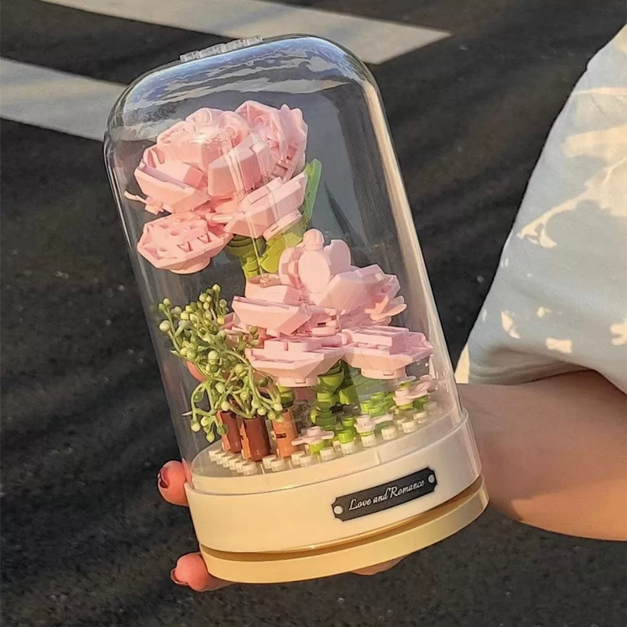 Mini Block Building Block Romantic Flower Music Box | Hibiscus Rose Lily Bell Jasmine - DIY Valentine Wedding Handmade Gift