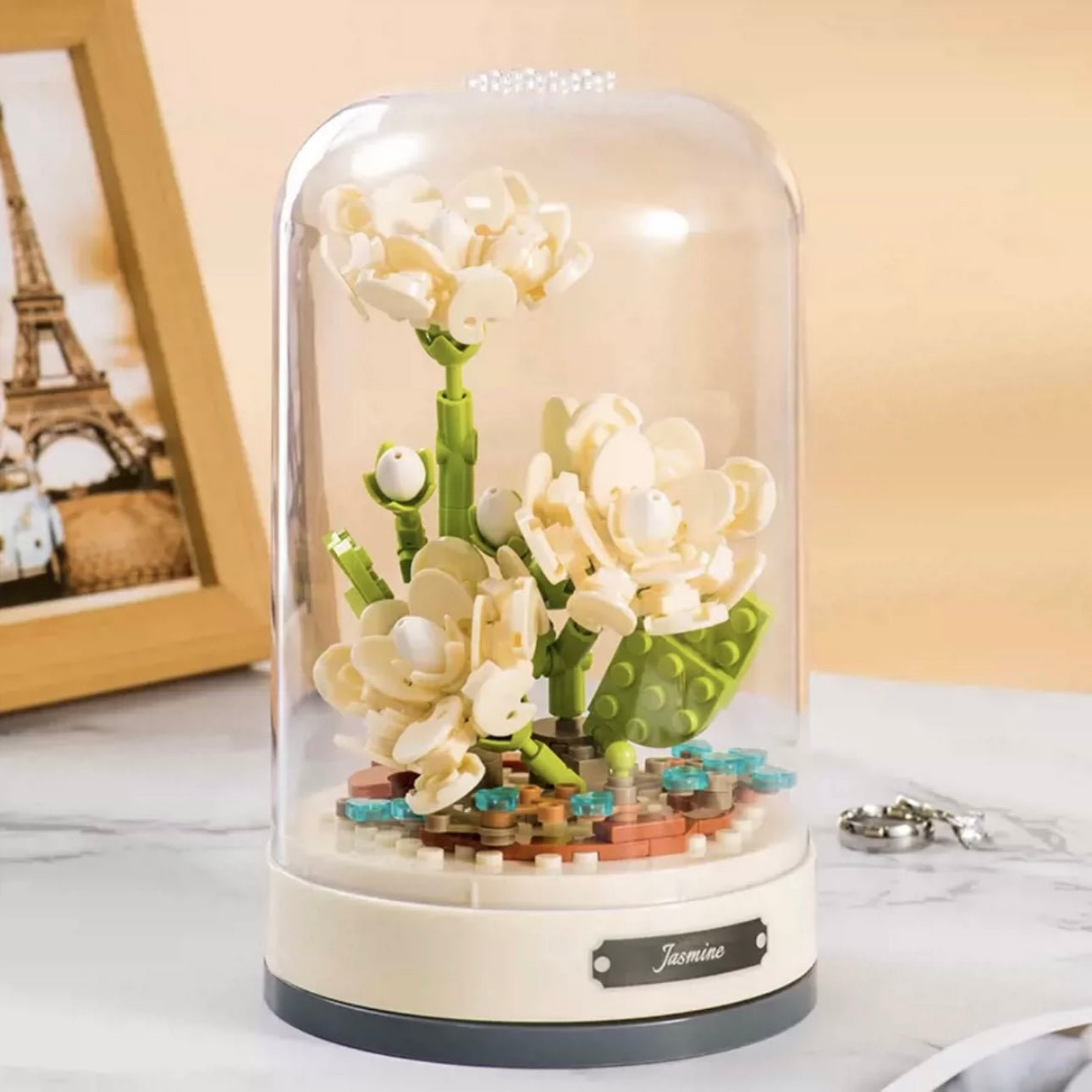 Block Building Romantic Flower Music Box | Hibiscus Rose Lily Bell Jasmine - DIY Valentine Wedding Handmade Gift