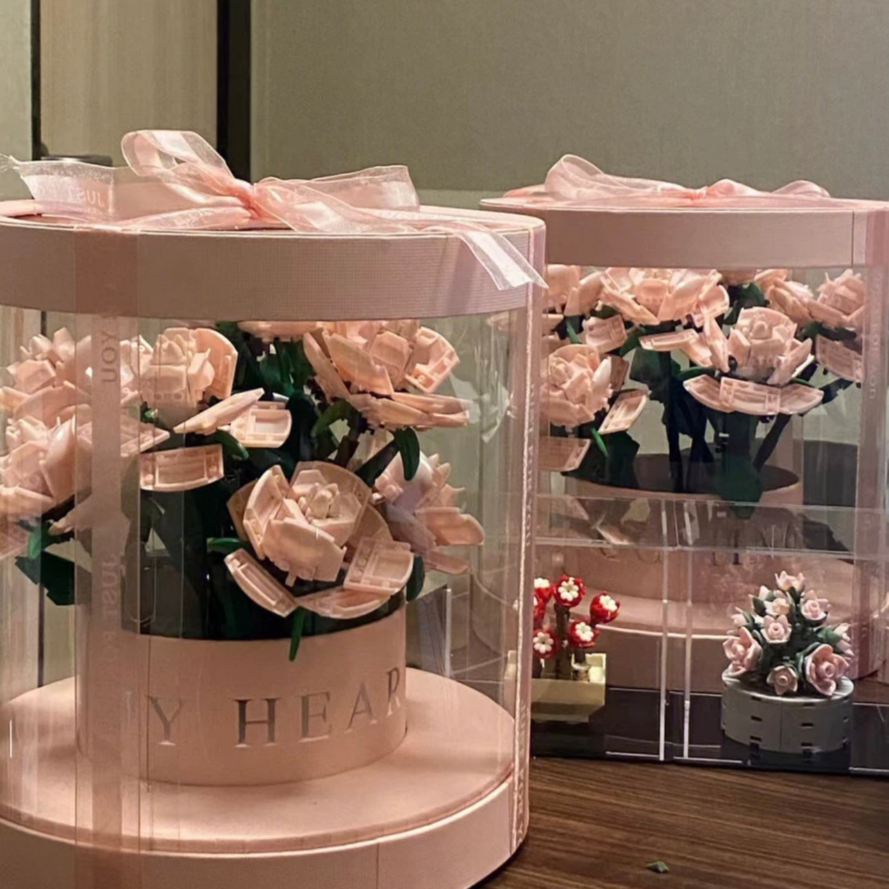 Block Building Block Romantic Elernal Flowers Bouquet Gift Box | Pink Red Blue White Rose - with LED Lights Valentine Wedding Gift DIY Handmade Gift