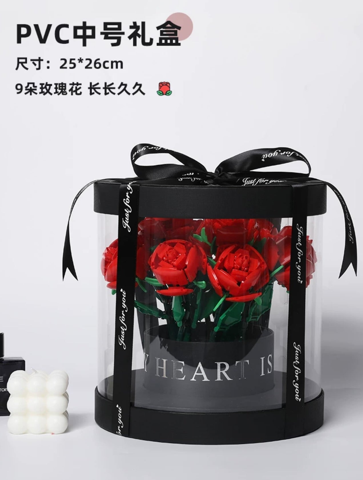 Block Building Romantic Elernal Flowers Bouquet Gift Box | Pink Red Blue White Rose - with LED Lights Valentine Wedding Gift DIY Handmade Gift