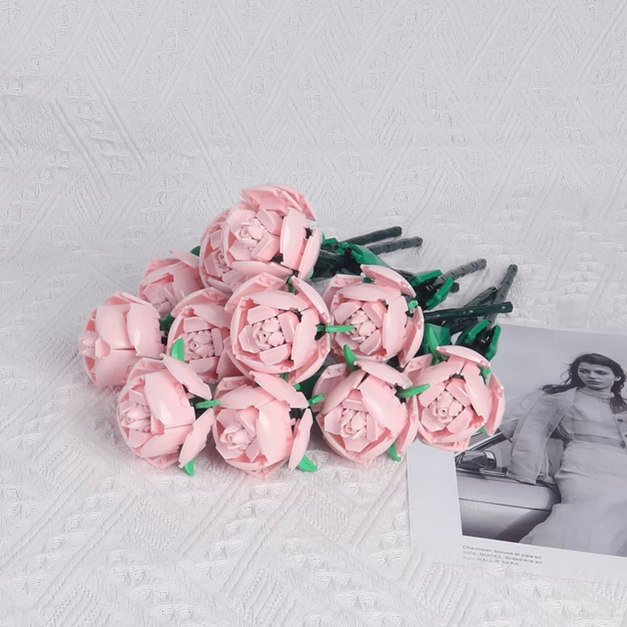 Block Building Romantic Elernal Flowers Bouquet Gift Box | Pink Red Blue White Rose - with LED Lights Valentine Wedding Gift DIY Handmade Gift