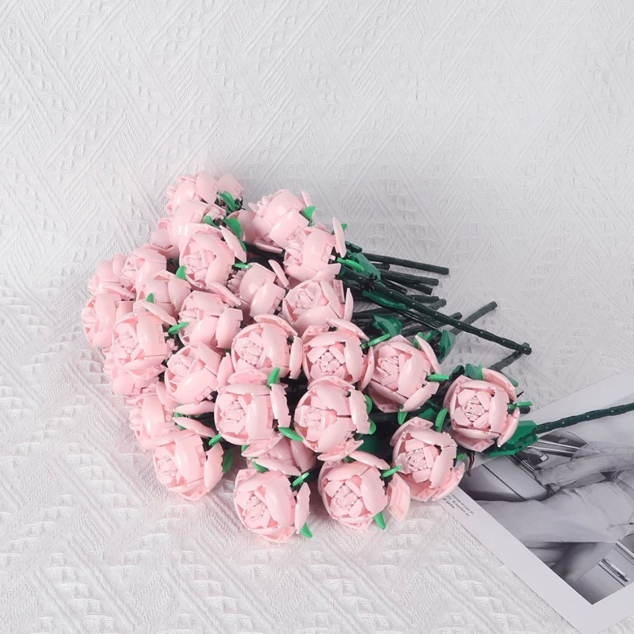 Block Building Romantic Elernal Flowers Bouquet Gift Box | Pink Red Blue White Rose - with LED Lights Valentine Wedding Gift DIY Handmade Gift