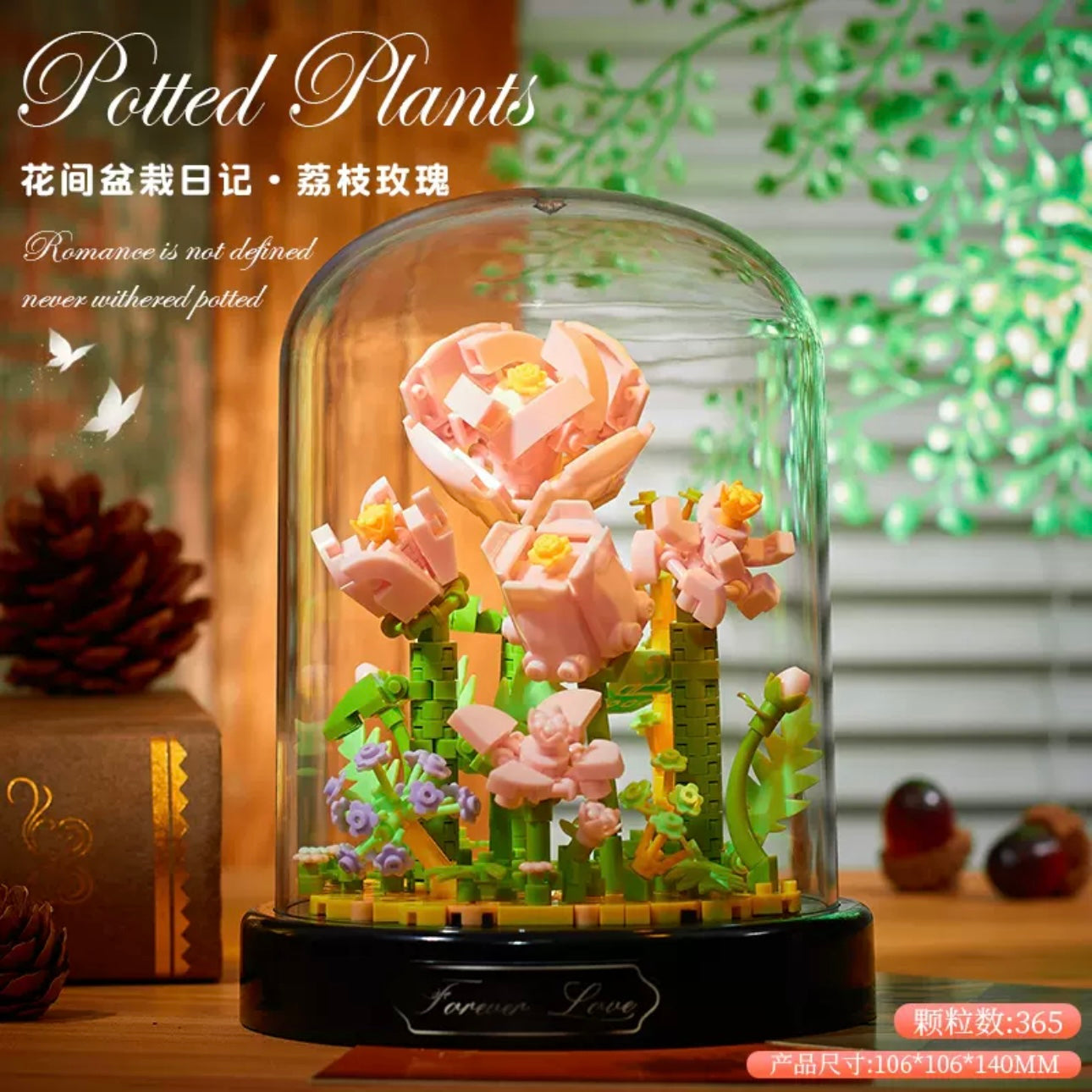 Mini Block Building Flower Diaries with Cover | Rose Daisy Cactus Sunflower Jasmine - with LED Lights Valentine Gift DIY Handmade Gift KawaiiGiftLand