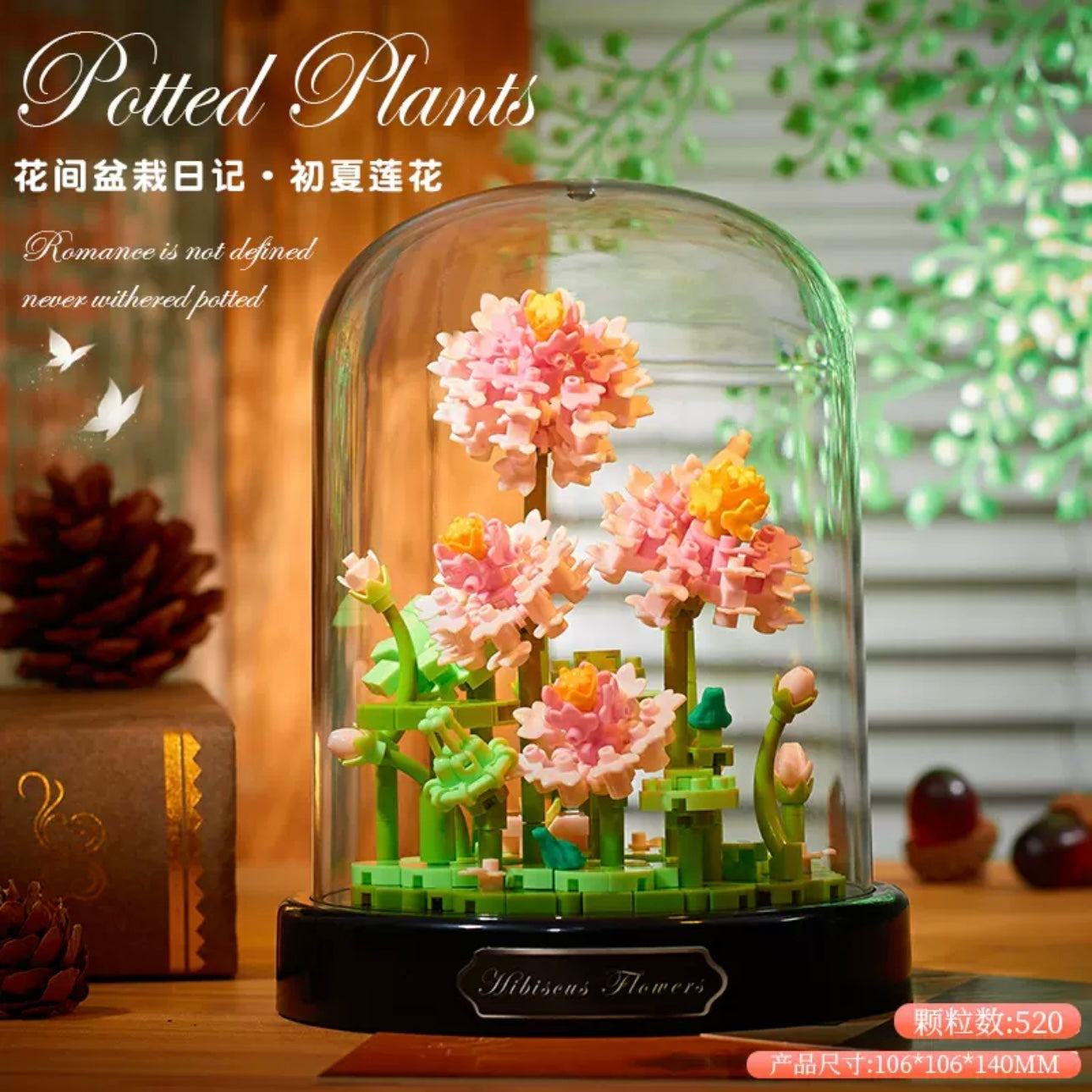 Mini Block Building Flower Diaries with Cover | Rose Daisy Cactus Sunflower Jasmine - with LED Lights Valentine Gift DIY Handmade Gift KawaiiGiftLand