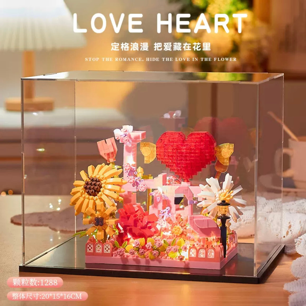 Mini Block Building Romantic Flower | Sea of Love - with LED Lights DIY Valentine Handmade Gift KawaiiGiftLand