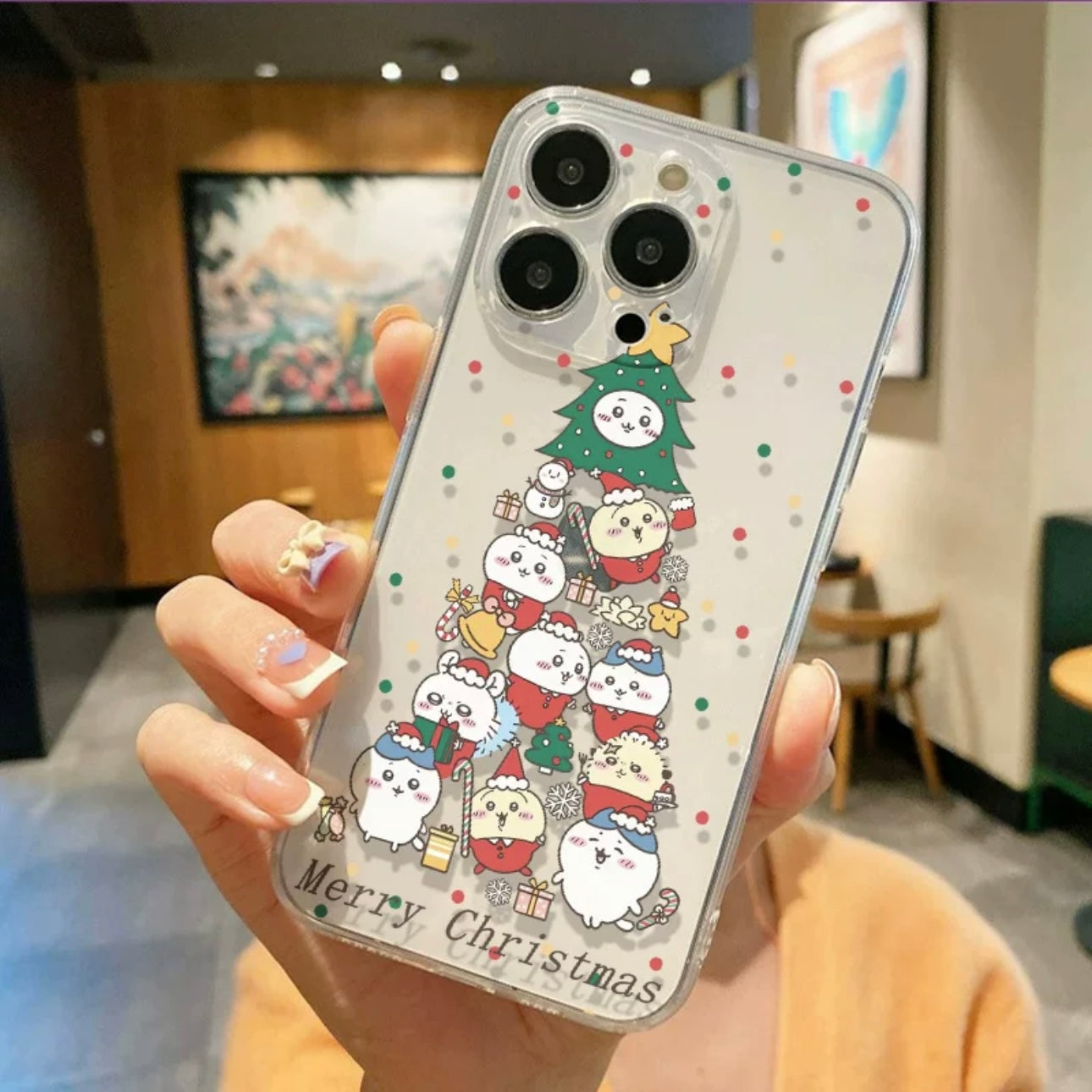 Japanese Cartoon Chiikawa | Happy Merry Christmas Tree - iPhone Case PLUS SE2 XS XR X 11 12 13 14 15 16 17 Pro Promax 12mini 13miniKawaiiGiftLand