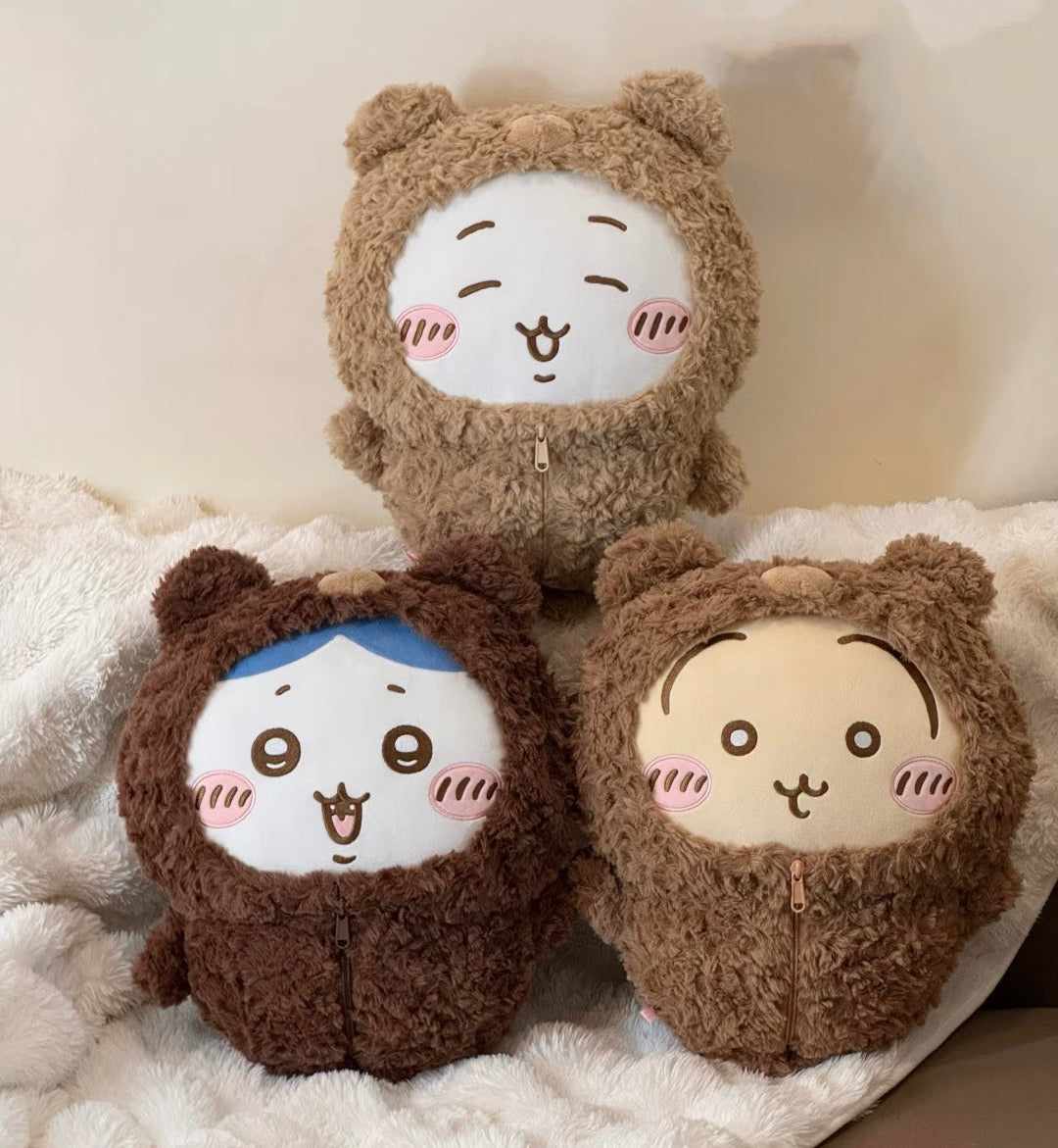 [Pre-order] ChiiKawa X Miniso Fluffy Bear Series | ChiiKawa Hachiware Usagi in Fluffy Bear Costume Cute Big Plush Doll - Kawaii Items Room Decoration Doll