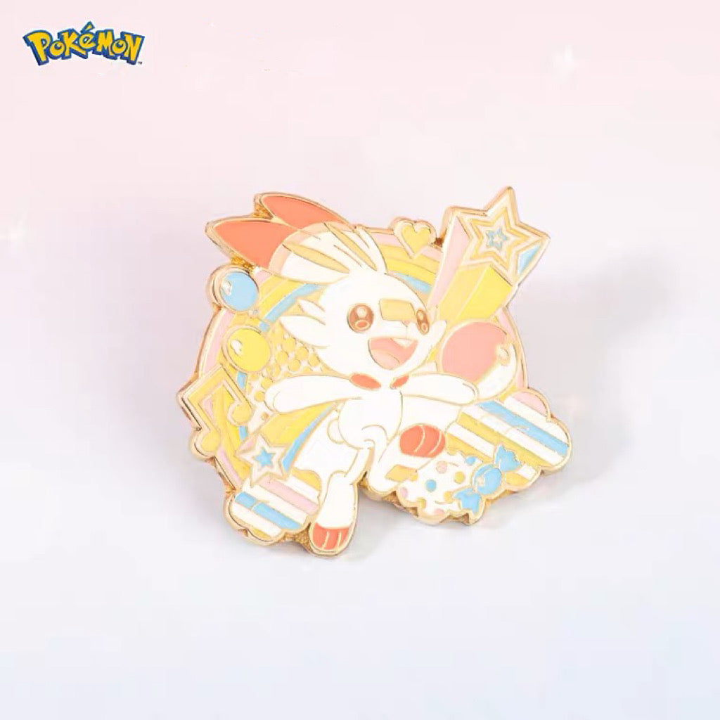 Pokemon Pastel Rainbow Metal Pins - Pikachu Eevee Scorbunny Ponyta Morpeko KawaiiGiftLand