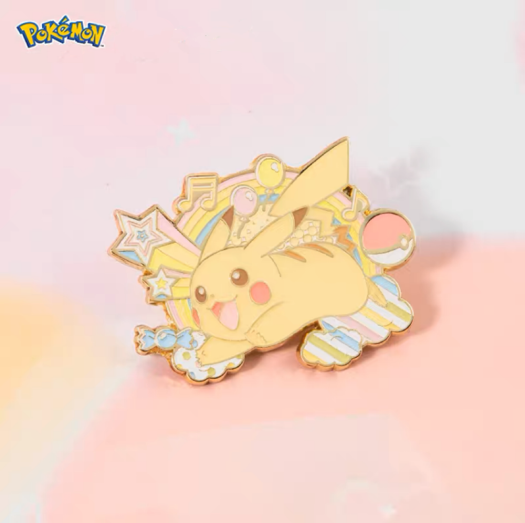Pokemon Pastel Rainbow Metal Pins - Pikachu Eevee Scorbunny Ponyta Morpeko KawaiiGiftLand
