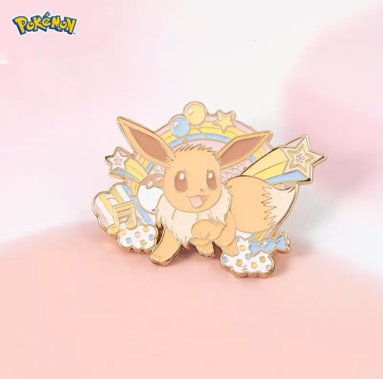 Pokemon Pastel Rainbow Metal Pins - Pikachu Eevee Scorbunny Ponyta Morpeko KawaiiGiftLand
