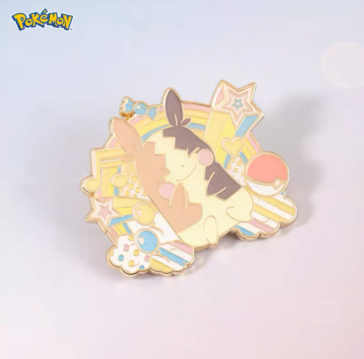Pokemon Pastel Rainbow Metal Pins - Pikachu Eevee Scorbunny Ponyta Morpeko KawaiiGiftLand
