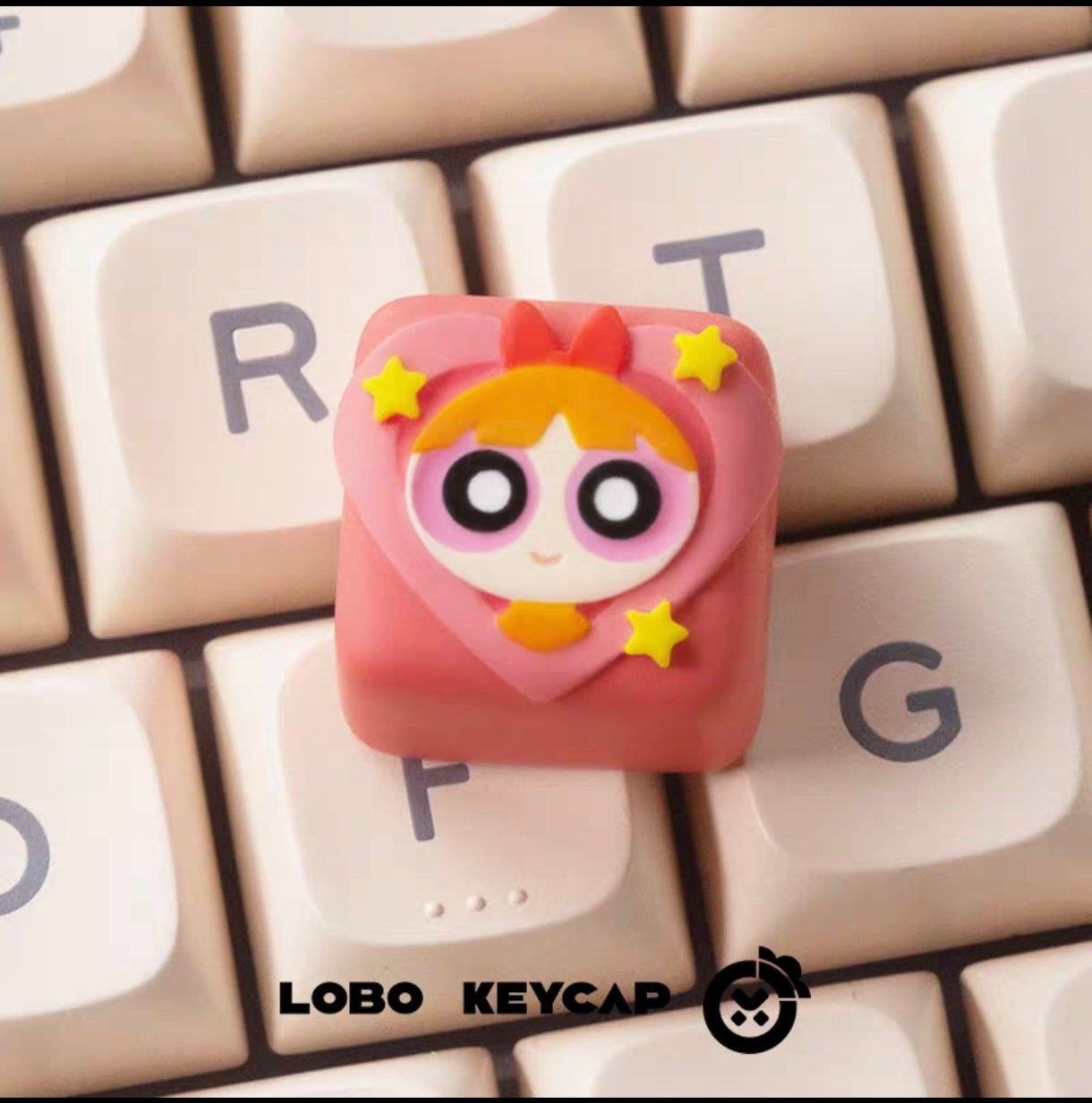 LOBO-KEYCAP-Blossom-Powerpuff-Girls-artisan-resin-keycap-pink-cartoon-keyboard-decor