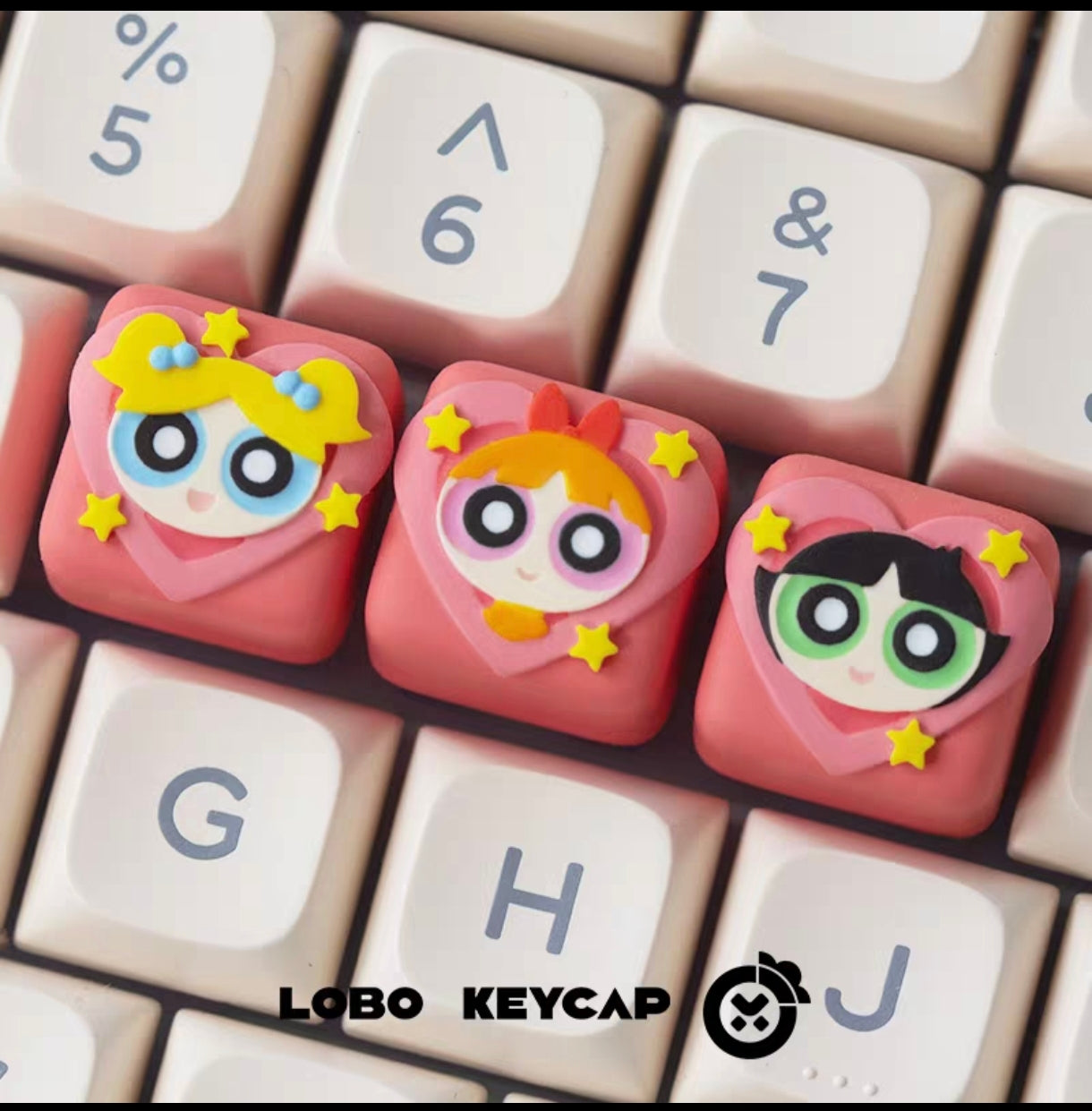 LOBO-KEYCAP-The-Powerpuff-Girls-artisan-molded-resin-keycaps-set-Blossom-Bubbles-Buttercup-keyboard-accessories