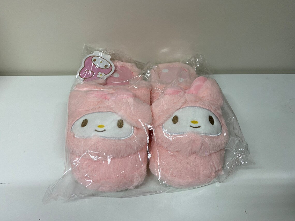 Sanrio My Melody Pink Fluffy Big Head Fur Winter Slippers KawaiiGiftLand
