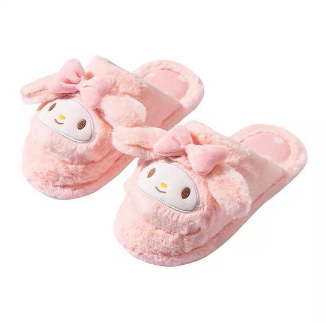 Sanrio My Melody Pink Fluffy Big Head Fur Winter Slippers KawaiiGiftLand
